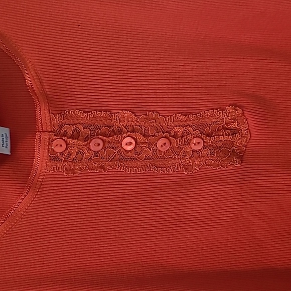 Sundance Deep Orange Cotton Ribbed 3/4 Button Lace Tank Top Wmns M Summer Beach - Picture 4 of 10